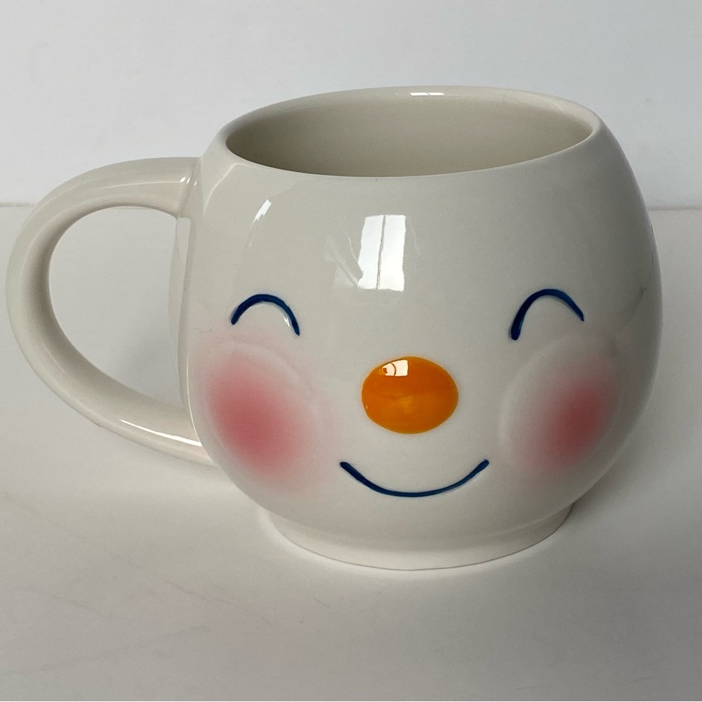 Hallmark Snowman Mug Smiling Cartoon Style 3D Face Rosy Cheeks Winter Coffee EUC